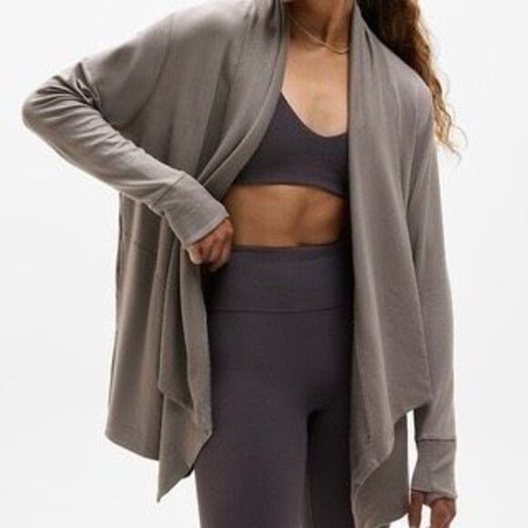 Athleta Pranayama Restore Wrap cardigan sweater in grey size XXS - Picture 4 of 11